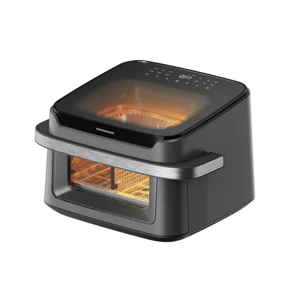 HEINNER Friteuza dubla cu aer cald HEINNER AirBake Revolution HAF-C10DB22GREY, 10 l, 2200 W, 12 programe, Timer, 2 ferestre, Lumina interioara automata, Termostat 80-200 C, Gri