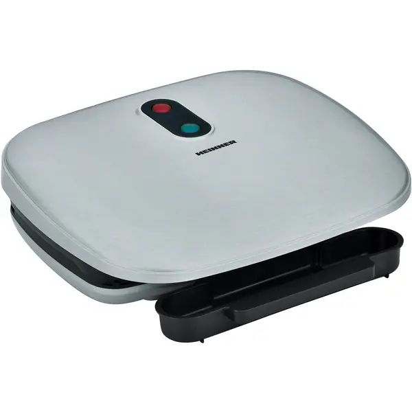 HEINNER Gratar electric Heinner AriaGrill HEG-F1000SL, 1000W; placi fixe turnate 27 X 23 cm, invelis antiaderent, maner rece, Indicator luminos, tava pentru colectare ulei, Argintiu