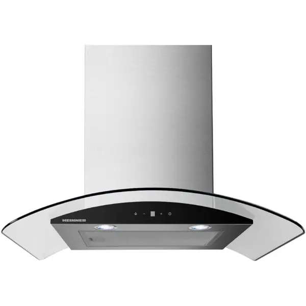 HEINNER Hota decorativa Heinner HDCH-MD650GIX, 60cm, design t-shape, 650 m3/h, 4 trepte de viteza, motor: 1 x 85w, lumina led: 2 x 1.0w, 1 filtru aluminiu, control touch, diametru tub de evacuare: 150 mm, inox+sticla