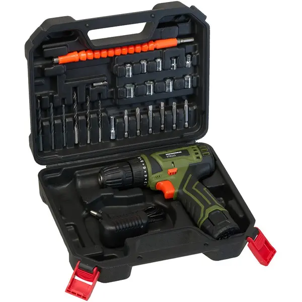 HEINNER Masina de gaurit Heinner STE113, 12 V Li-Ion, 1500 mAh, 40 Nm, 2 trepte, 0-380/0-1450 rpm, mandrina 10 mm (3/8''), accesorii incluse, Verde-Negru