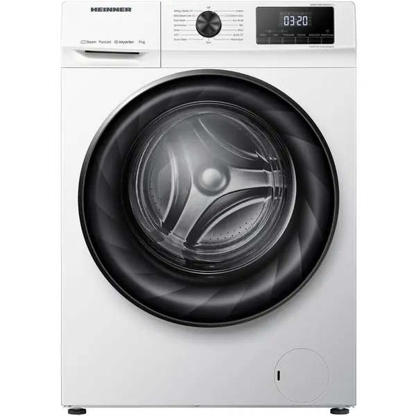 HEINNER Masina de spalat rufe Heinner HWM-H9014INVA+++, 9 kg, 1400 rpm, clasa A, motor inverter, 15 programe, display digital, blocare acces copii, Alb