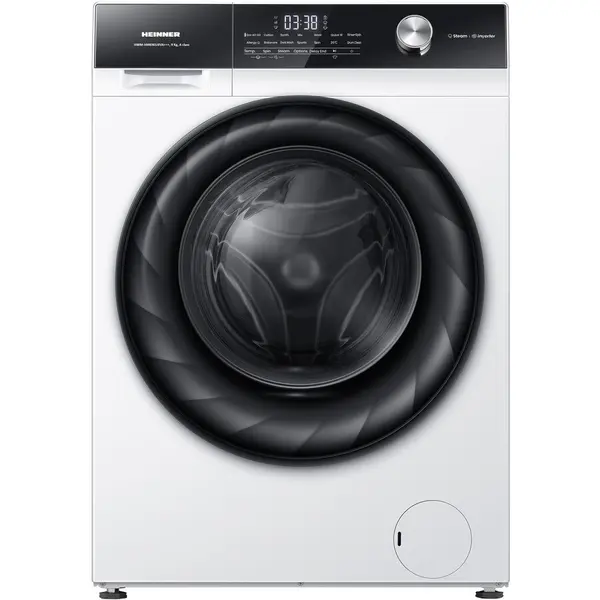HEINNER Masina de spalat rufe HEINNER HWM-HMK9014IVA+++, 9 KG, 1400 RPM, Clasa A, Motor inverter, Control touch, Display digital, Program Allergy steam, Alb-Negru