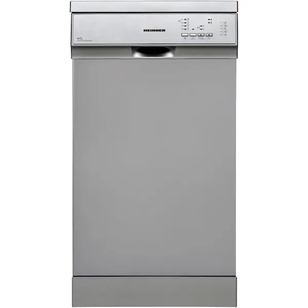 HEINNER MASINA DE SPALAT VASE HEINNER HDW-FS4552DSE++, Capacitate 10 seturi, 5 programe, Clasa E, Aquastop, Pornire programata, 45 cm, Argintiu