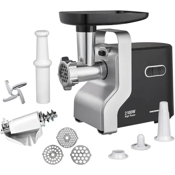 HEINNER Masina de tocat carne Heinner MG-2100BKSL, 2100 W, Accesoriu rosii, Cutit Inox, Negru/Argintiu