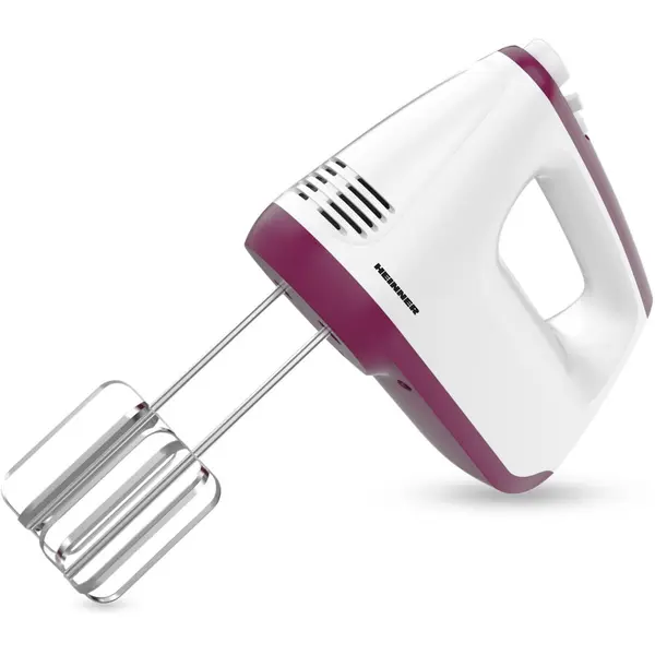 HEINNER Mixer de mana Heinner HM-400BG, putere: 400w, 2 teluri si 2 carlige din inox, 6 viteze + turbo, self stand, Alb-Burgundy