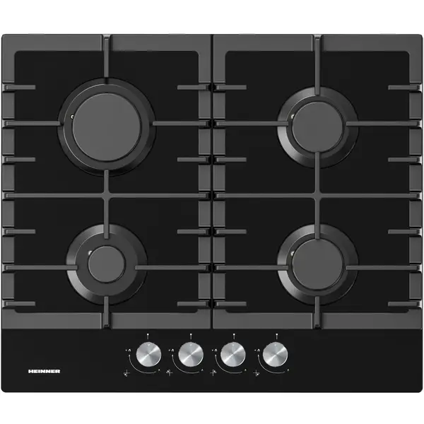 HEINNER Plita incorporabila Heinner HBH-M421IRFGBK, Gaz, 4 arzatoare, Gratar fonta, Aprindere electrica, Dispozitiv de siguranta, 60 cm, Sticla neagra
