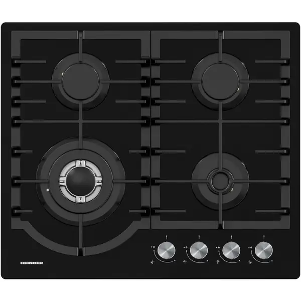 HEINNER Plita incorporabila Heinner HBH-M447IWFGBK, Gaz, 4 arzatoare, Gratar fonta, Wok, Aprindere electrica, Dispozitiv de siguranta, 60 cm, Sticla neagra