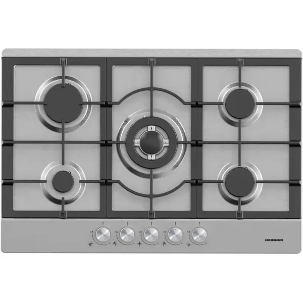 HEINNER Plita incorporabila Heinner HBH-M705IWFIX, Gaz, 5 arzatoare, Gratar fonta, Wok, Aprindere electrica, Dispozitiv de siguranta,75 cm, Inox