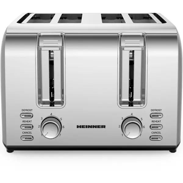 HEINNER Prajitor de paine Heinner HTP-4S1500SS , 1500w, capacitate 4 felii, 7 niveluri de rumenire, Gri-Argintiu