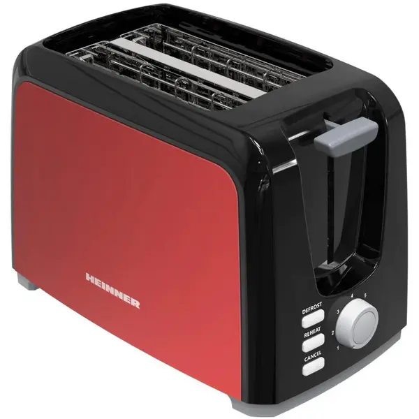 HEINNER Prajitor de paine Heinner Tasty 700BKRD HTP-700BKRD, 2 felii, 7 niveluri de rumenire, functii: Decongelare, Reincalzire, Autocentrare a feliilor de paine, Tavita pentru firimituri detasabila, Spatiu depozitare cablu, Ornamente din inox, 750W, Neg