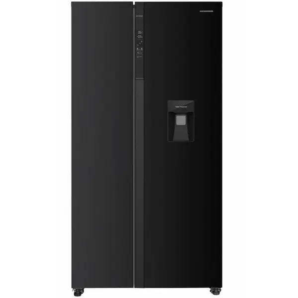 HEINNER Side by side Heinner HSBS-HM529NFBKWDE++, Capacitate 529 l, Full No Frost, Clasa E, Dispenser apa, Display LED tactil, Smart, Eco, Alarma usa deschisa, H 177 cm, Negru