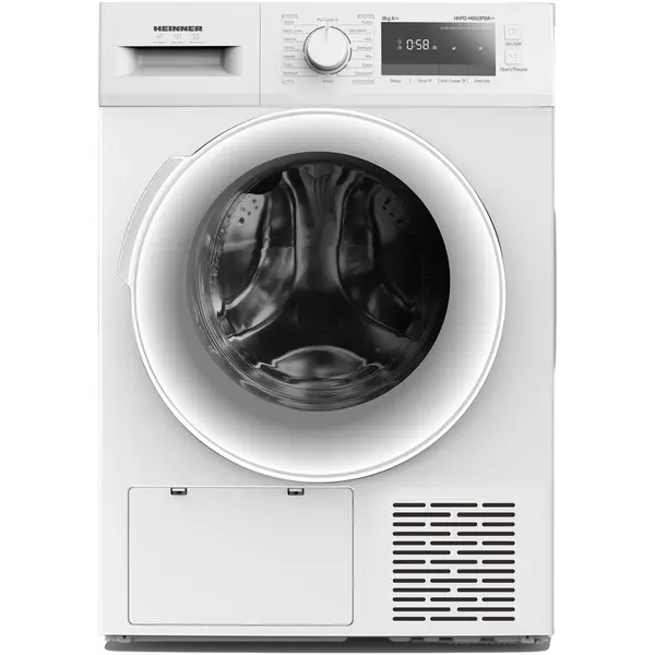 HEINNER Uscator de rufe Heinner HHPD-M8G3PDA++, Pompa de caldura, 8 kg, 16 programe, Clasa E, Display LED, Functie Start intarziat, Functie Anti-Sifonare, Iluminare cuva, Alb