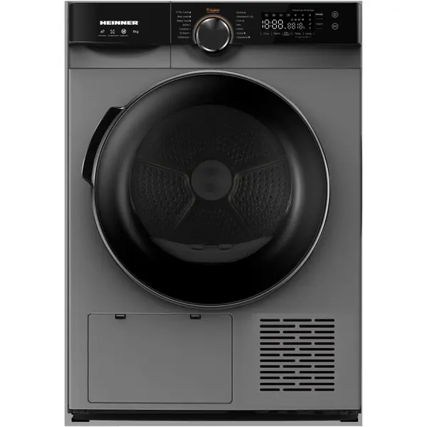 HEINNER Uscator de rufe Heinner HHPD-M8K3SA++, Pompa de caldura, 8 kg, 14 programe, Clasa D, Display LED, Functie Start intarziat, Functie Anti-Sifonare, Iluminare cuva, Argintiu