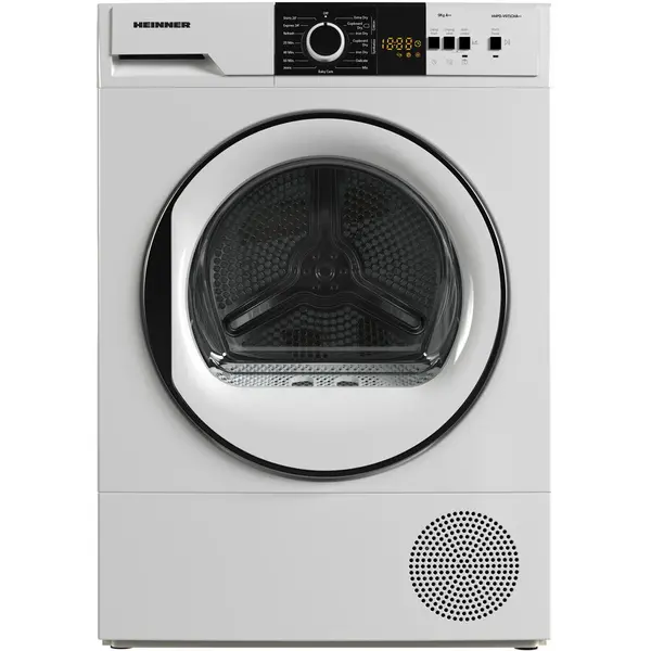 HEINNER Uscator de rufe Heinner HHPD-V9T1CHA++, Pompa de caldura, 9 kg, 15 programe, Clasa A+/E, Display LED, Lumina cuva, Indicator curatare filtru scame, Indicator rezervor colectare apa plin, Blocare acces copii, Alb