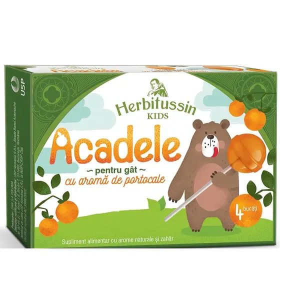 Herbitussin Kids Acadele aroma de portocale 4 bucati