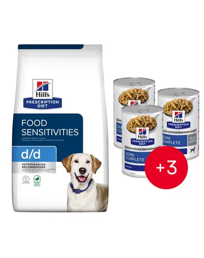 HILL'S Prescription Diet Canine d/d Food Sensitivites Duck & Rice 12 kg + 3 conserve GRATIS