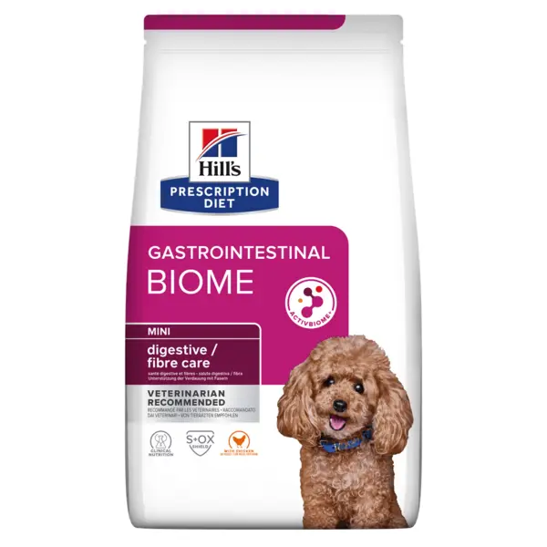 HILL'S Prescription Diet Gastrointestinal Biome Mini, Pui, dietă veterinară câini, hrană uscată, afecțiuni digestive HILL'S Prescription Diet Gastrointestinal Biome Mini, Pui, dietă veterinară câini, hrană uscată, sistem digestiv, 6kg