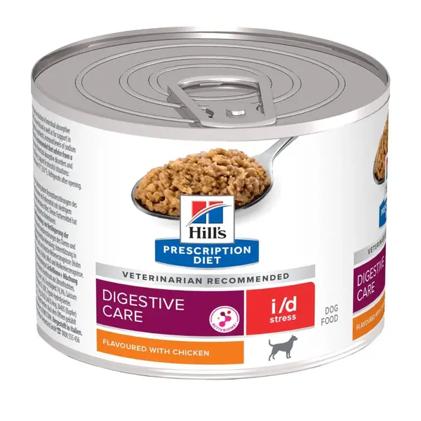HILL'S Prescription Diet i/d Stress, XS-S, Pui, dietă veterinară, conservă hrană umedă câini, sistem digestiv, sistem nervos & calmante, (pate), 200g