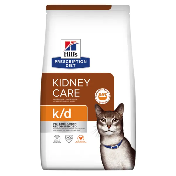 HILL'S Prescription Diet k/d Kidney Care, Pui, dietă veterinară pisici, hrană uscată, afecțiuni renale HILL'S Prescription Diet k/d Kidney Care, Pui, dietă veterinară pisici, hrană uscată, sistem renal, 3kg