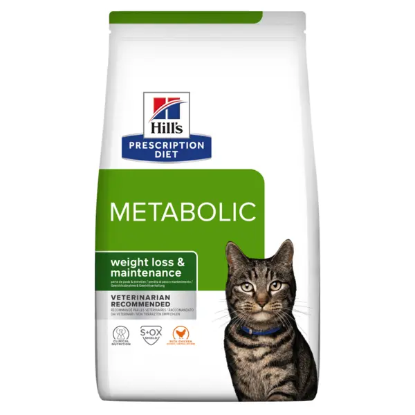 HILL'S Prescription Diet Metabolic, Pui, dietă veterinară pisici, hrană uscată, afecțiuni metabolice (obezitate) HILL'S Prescription Diet Metabolic, Pui, dietă veterinară pisici, hrană uscată, metabolism (obezitate si diabet), 3kg