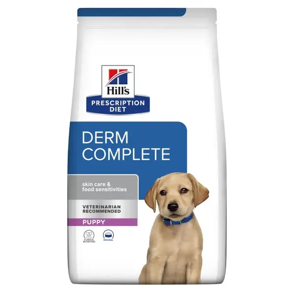 HILL'S Prescription Diet Puppy Derm Complete, XS-XL, Ou, dietă veterinară, hrană uscată câini junior, piele & blană, 1.5kg