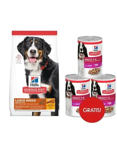 HILL'S Science Plan Adult Dog Large Dry Chicken 14 kg hrană câini talie mare + 3 conserve GRATIS