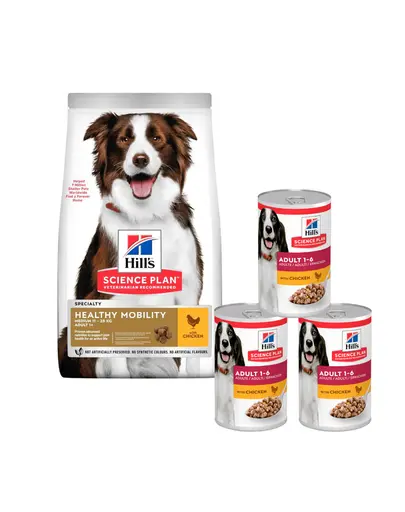 HILL'S Science Plan Canine Adult Healthy Mobility Medium Chicken 14 kg hrana caini rasa mijlocie chicken joint support + 3 conserve GRATIS