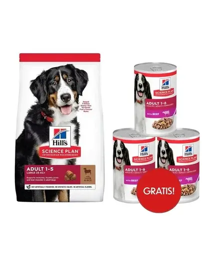 HILL'S Science Plan Canine Adult Large Breed Lamb&Rice 14 kg hrana caini, miel si orez + 3 conserve GRATIS