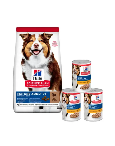 HILL'S Science Plan Canine Mature Adult Lamb & Rice 14 kg hrana cu miel si orez + 3 conserve GRATIS