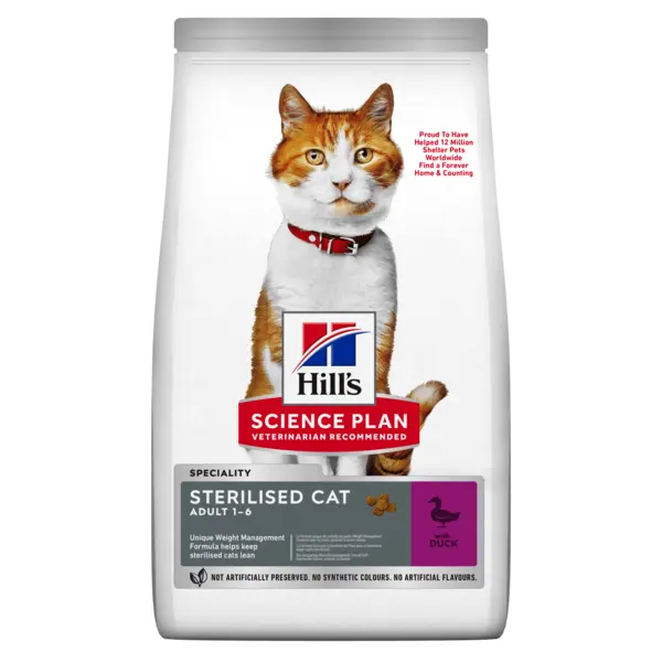 HILL'S SCIENCE PLAN Young Adult Sterilised, Rață, hrană uscată pisici sterilizate HILL'S SCIENCE PLAN Adult Sterilised, Rață, hrană uscată pisici sterilizate, 3kg