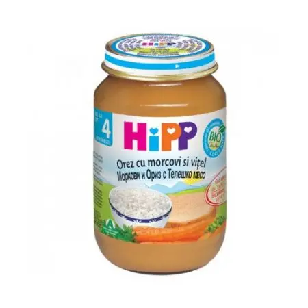 Hipp Piure Orez cu Morcov si Carne de Vitel 4+ luni 190 g