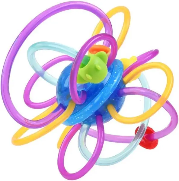 Hola Toys - Zornăitoare și Jucărie de Dentiție pentru Bebeluși - Inele Multicolore cu Mărgele