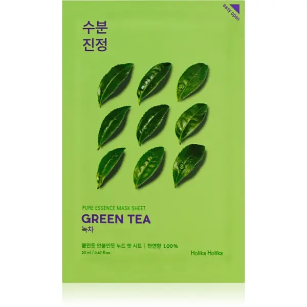 Holika Holika Pure Essence Green Tea mască textilă de îngrijire pentru piele sensibila si inrosita 23 ml