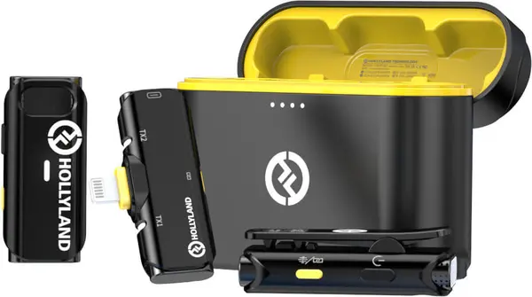 Hollyland Lark C1 Duo Microfon Wireless Lavaliera pentru iPhone, MFi Lightning, 200 m, Noise Cancelling, Autonomie 32h, Negru