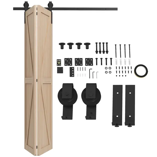 HOMCOM 152,5 CM Kit de Sine pentru Usa Glisanta Pliabila in Otel Carbon pentru 2 Usi | Aosom Romania