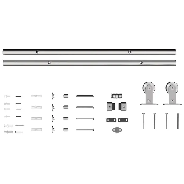 HOMCOM 152CM Kit feronerie ușă culisantă tip hambar, șină pentru ușă lățime 76 cm, grosime 30 mm, argintiu | Aosom Romania