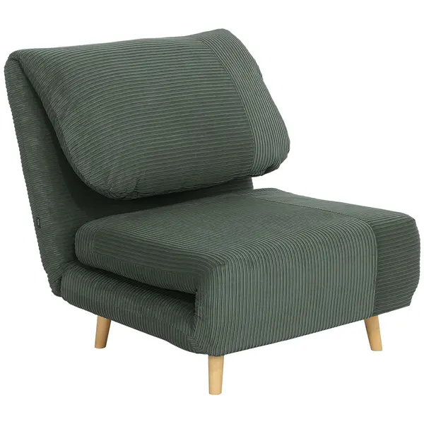 HOMCOM 2-in-1 Fotoliu extensibil Pat pentru oaspeți, tetieră reglabilă, aspect catifea reiată 82 cm x 87 cm x 89 cm Verde | Aosom Romania