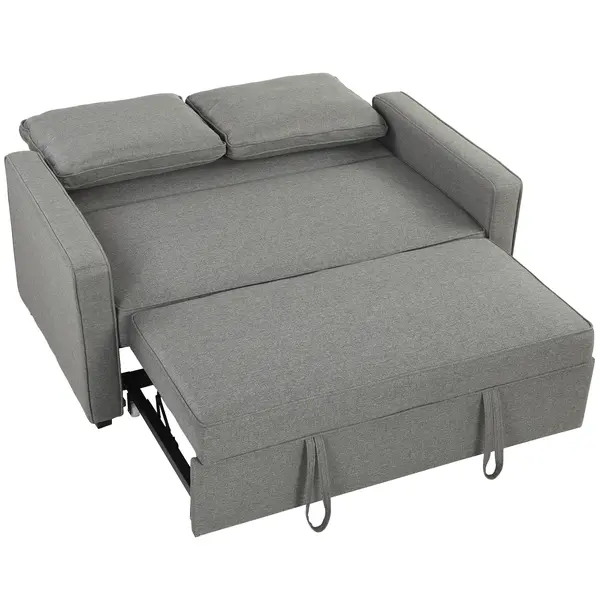 HOMCOM 3 în 1 Canapea Extensibilă 2 Locuri cu Spătar Reglabil pe 3 Poziții, 2 Perne, Material Textil Tip In Gri | Aosom Romania