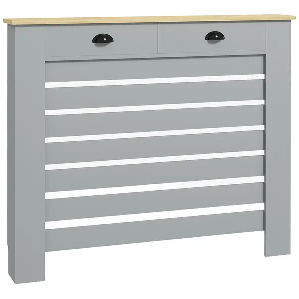 HOMCOM Acoperiș pentru calorifer din MDF cu doghe, cu 2 sertare, 111x19x95.5 cm, Gri | Aosom Romania
