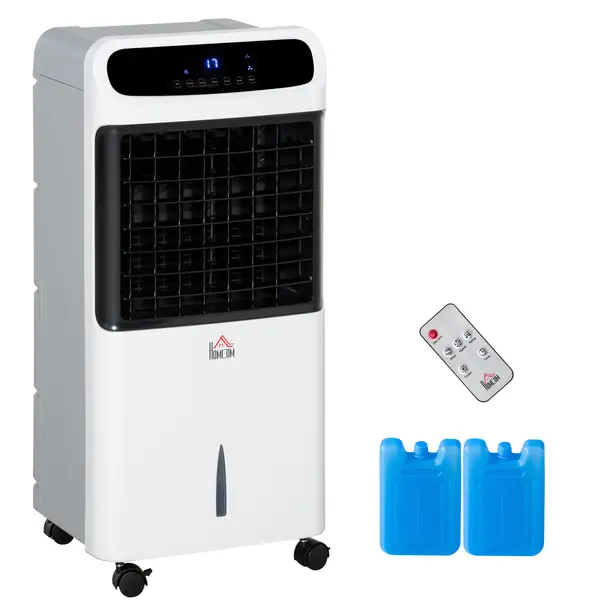 HOMCOM Aer condiționat cu răcire cu apă Telecomandă 3 moduri, 3 viteze, timer 12 h, afișaj LED, 38x35x81 cm Alb | Aosom Romania