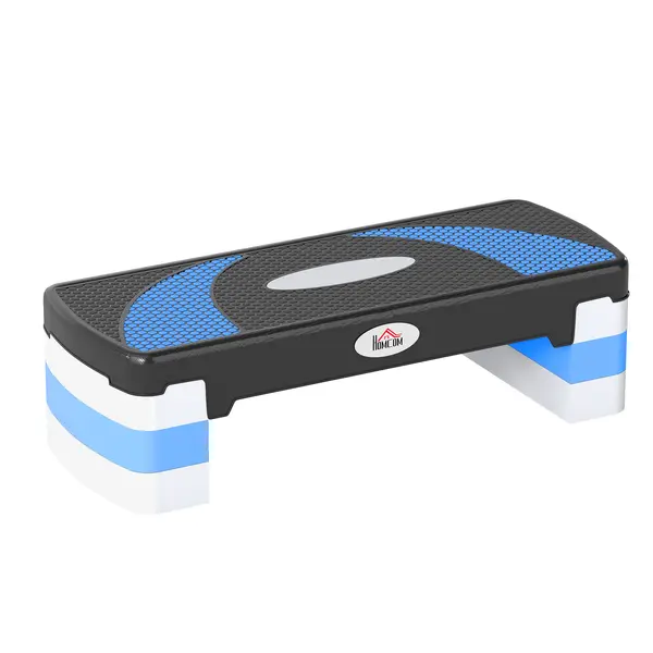 HOMCOM Aerobic Fitness Step, Stepper reglabil la 3 inaltimi 10-15-20 cm pentru antrenament acasa si la sala, albastru si negru