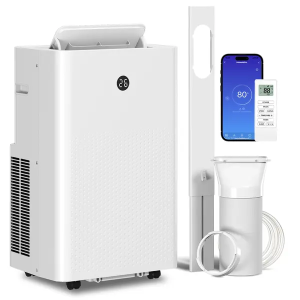 HOMCOM Aparat de aer condiționat portabil de 12.000 BTU, climatizator 4-în-1 cu control WiFi și vocal, răcire, dezumidificator, ventilator, mod somn | Aosom Romania