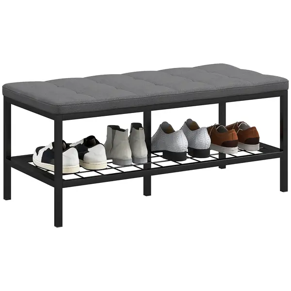 HOMCOM Banc de pantofi cu pernă rembursată și raft de depozitare, banc de intrare pentru hol, cameră, 90x41x40 cm, gri | Aosom Romania