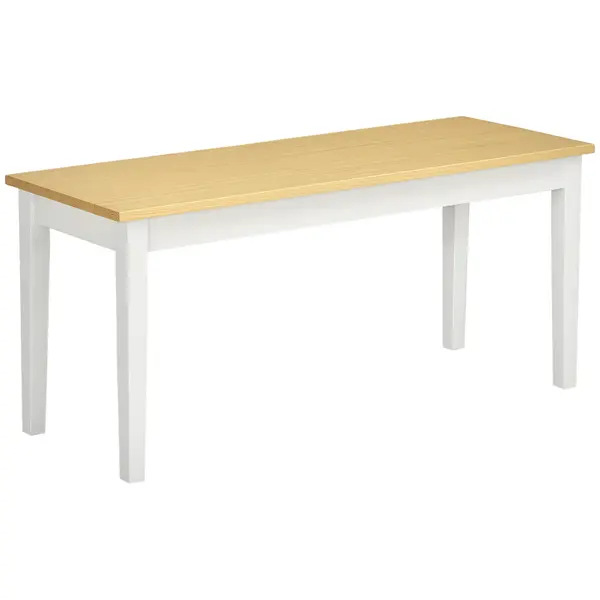 HOMCOM Banc din lemn pentru 2 persoane bicolore cu șezut natural și picioare albe 102 x 36 x 45 cm | Aosom Romania