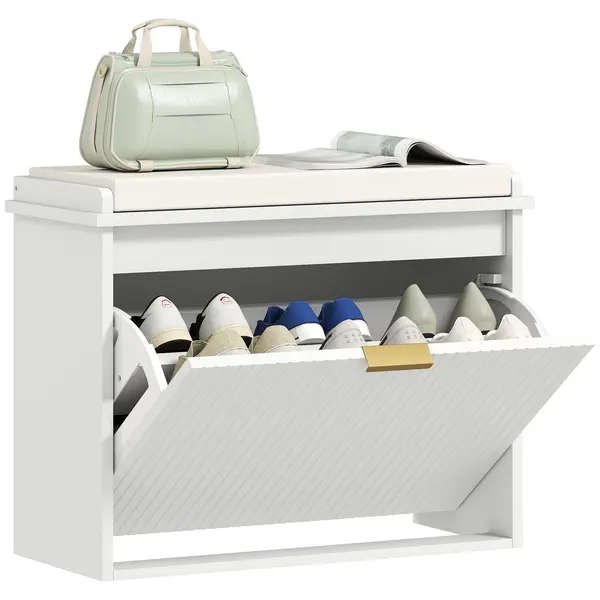 HOMCOM Banc pentru pantofi cu pernă șezut căptușit și sertar rabatabil pentru hol, cameră, 62 x 26 x 47,5 cm, alb | Aosom Romania