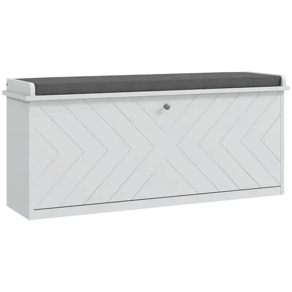 HOMCOM Banc pentru pantofi cu sertar rabatabil, pernă pentru așezare și raft reglabil, 100 x 26 x 44,5 cm, alb | Aosom Romania