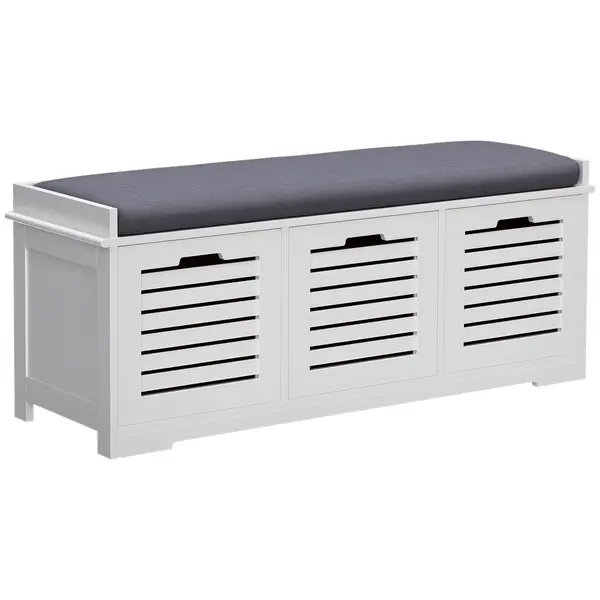 HOMCOM Banc pentru pantofi dulap pentru pantofi cu 3 sertare și pernă detașabilă, dim. 108l x 35A x 43Î cm, alb | Aosom Romania