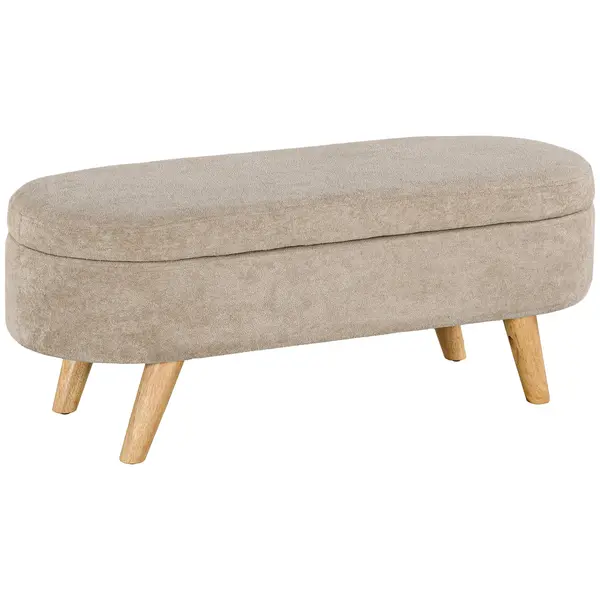 HOMCOM Bancă cu Spațiu de Depozitare Ascuns, Bancă Tapițată cu Picioare din Lemn și Poliester, 110x40x43 cm, Bej | Aosom Romania