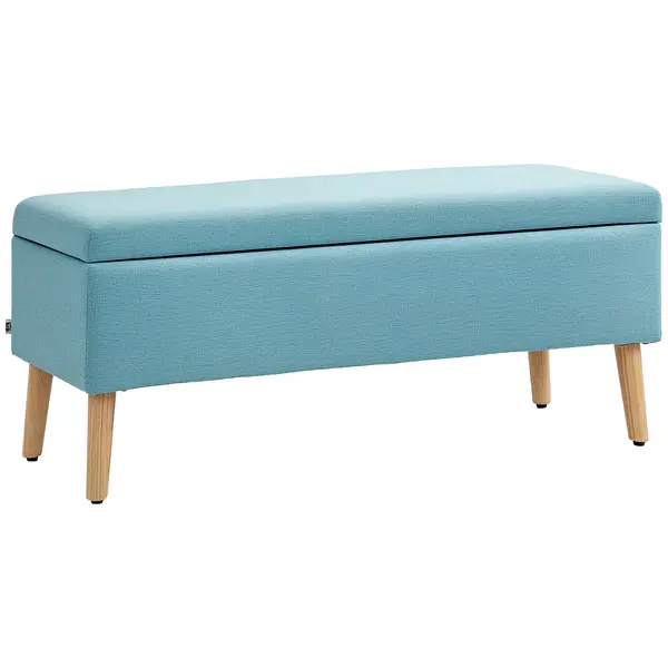 HOMCOM Bancă cu spațiu de depozitare, până la 220 kg, aspect din in, 110x39x45cm, Albastru | Aosom Romania