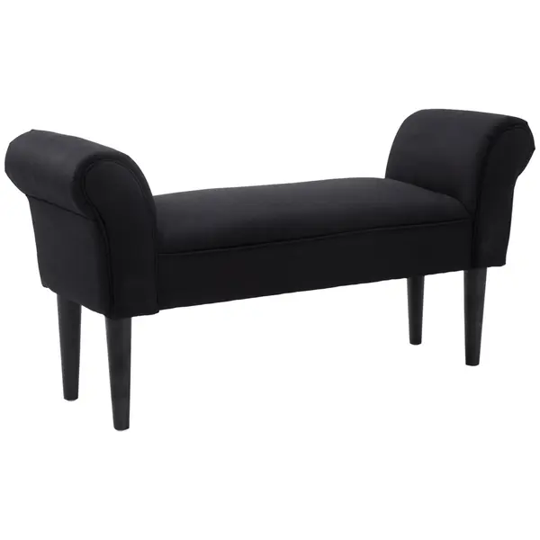 HOMCOM Bancă de Capăt de Pat cu Cotiere Rulate, Bancă Căptușită pentru Dormitor, 102x36x51 cm, Negru | Aosom Romania